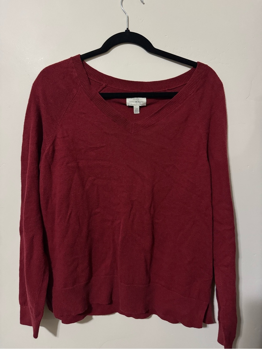 Lucky Brand Women's Deep Burgundy V-Neck Sweater